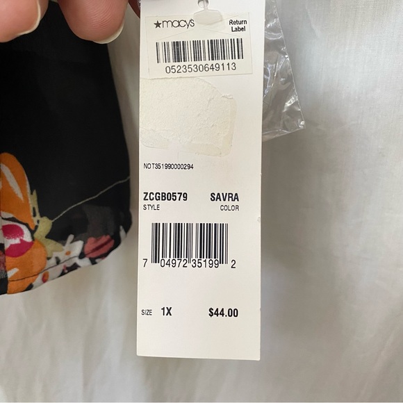 NEW NY Collection Black Orange Floral Button Down Blouse Lace Collar size 1X - Picture 6 of 7